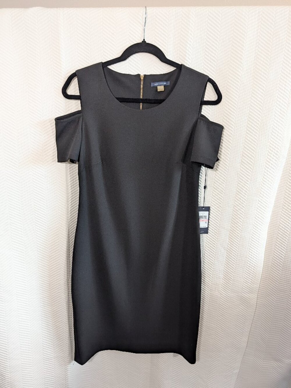 Tommy Hilfiger Sheath Dress Black Cold Shoulder Gold Zip Back Office Size 10 NWT